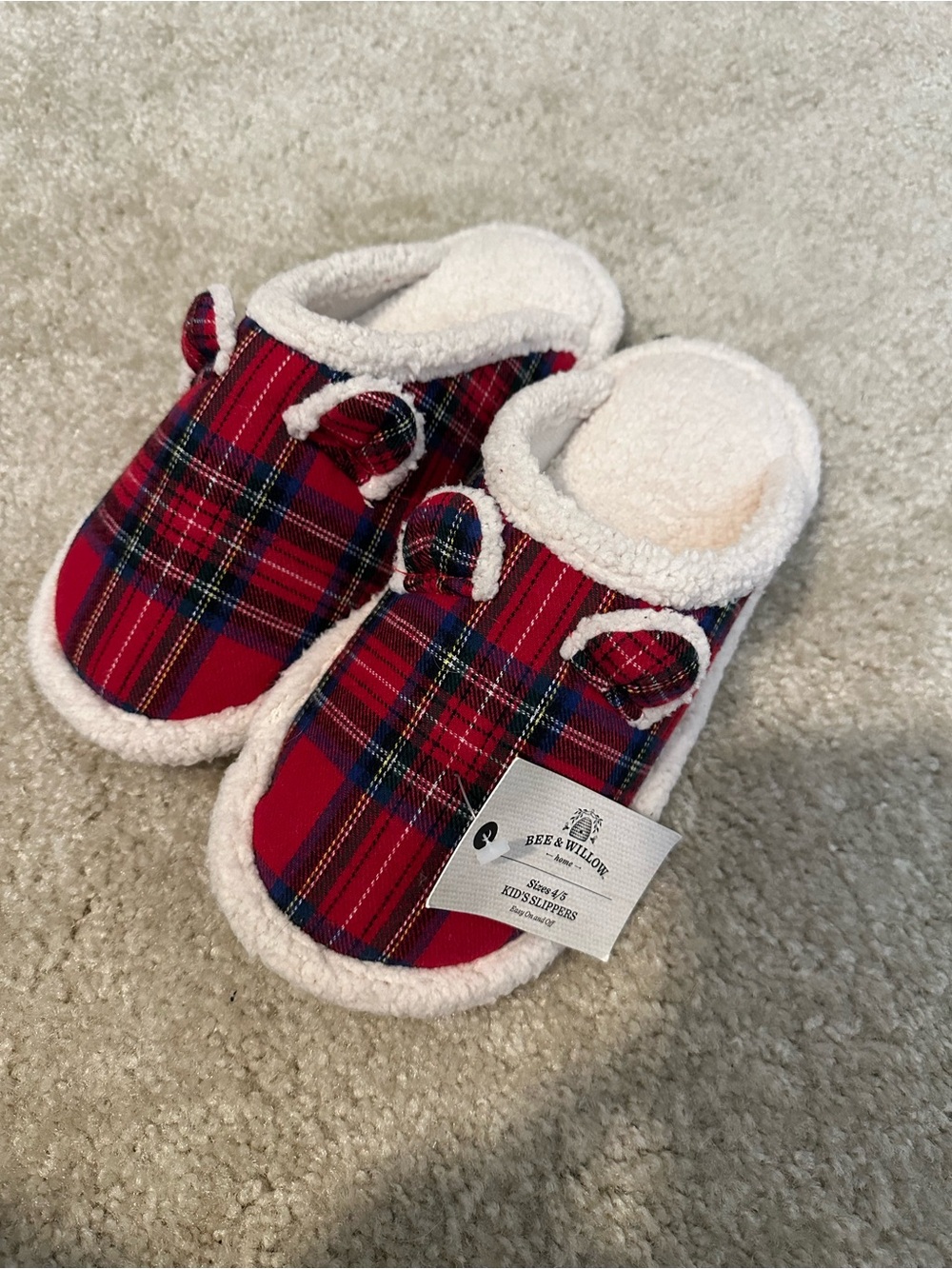 Bee & Willow Kids' Red Plaid Slip-On Slippers